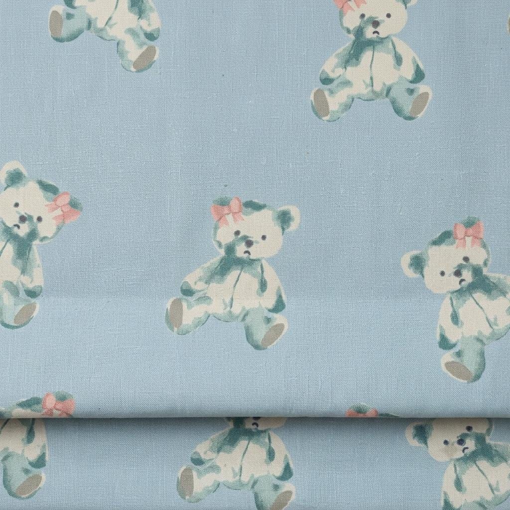 Pale Blue Teddy Bear Linen Roman Shade, Sage Green Bears & Pink Bows, Custom Corded Nursery Blind, Blackout Option — image 8