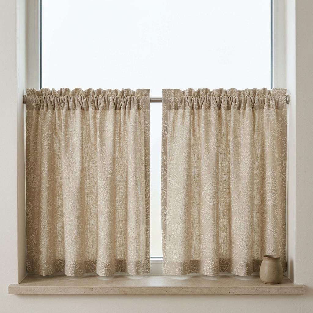 Beige Linen Curtains, Ivory Jacobean Floral Embroidery, Custom Sizes, Optional Blackout Lining — image 8