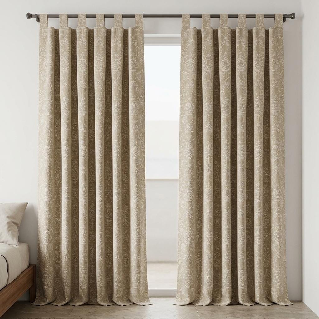 Beige Linen Curtains, Ivory Jacobean Floral Embroidery, Custom Sizes, Optional Blackout Lining — image 3