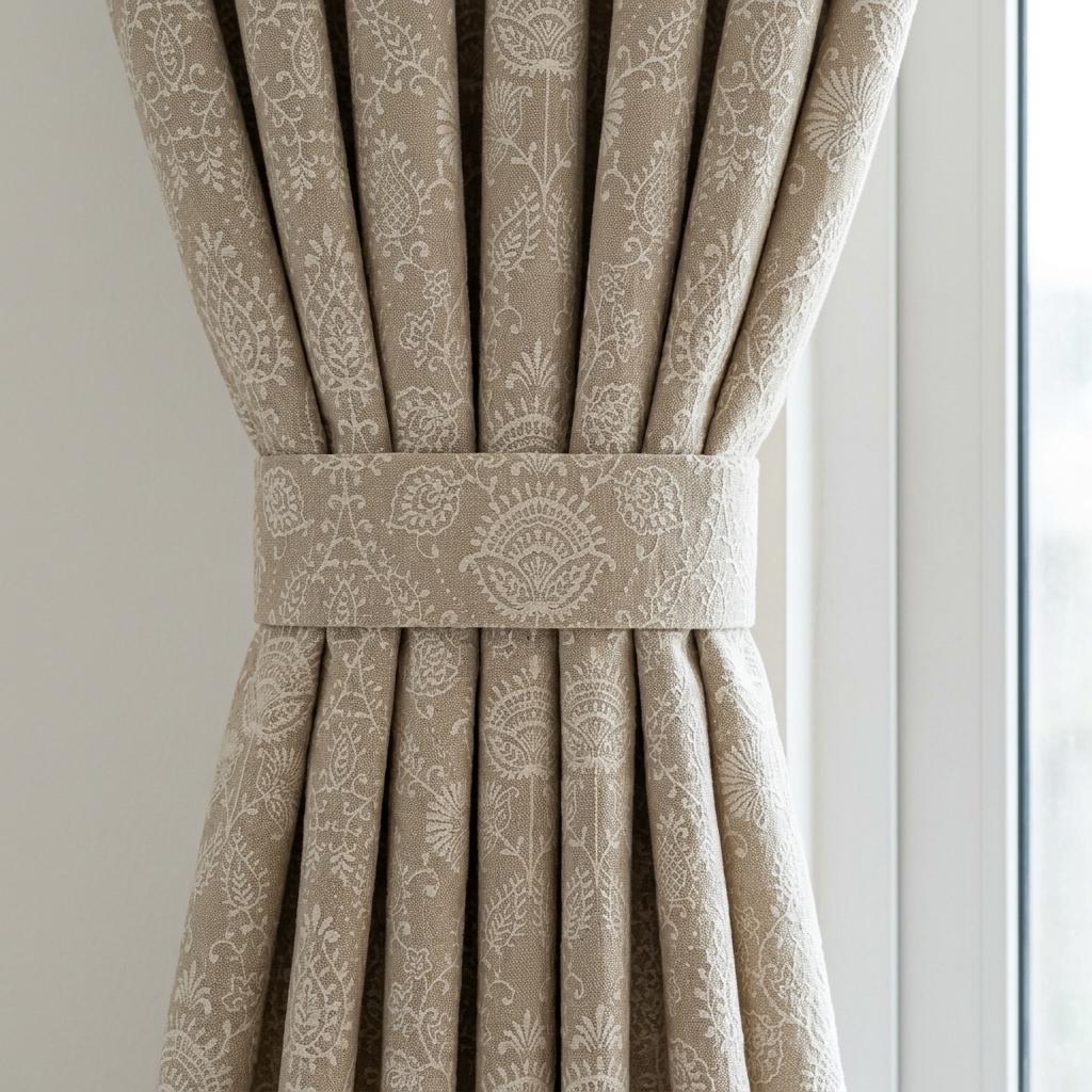 Beige Linen Curtains, Ivory Jacobean Floral Embroidery, Custom Sizes, Optional Blackout Lining — image 1