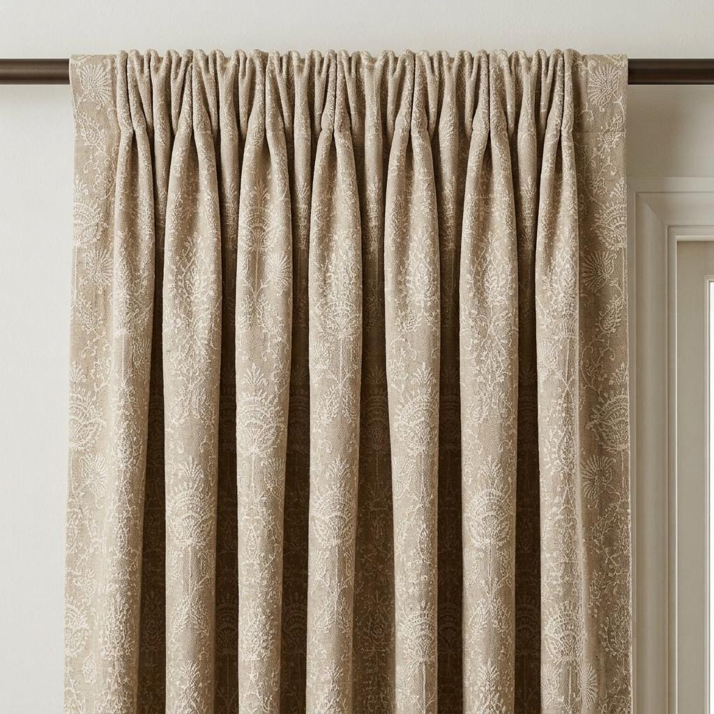 Beige Linen Curtains, Ivory Jacobean Floral Embroidery, Custom Sizes, Optional Blackout Lining — image 7