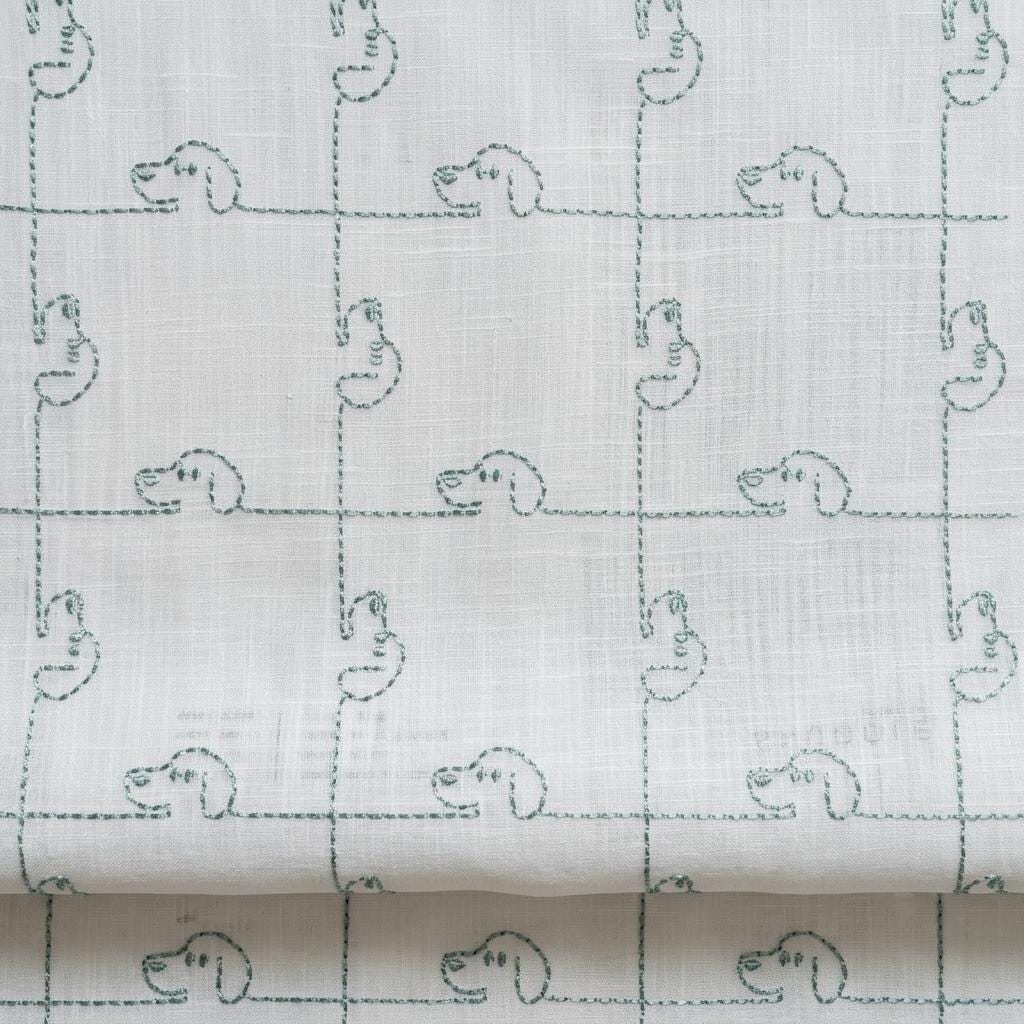Embroidered Linen Roman Shade, Ivory Mint Blue-Green Puppy Dog Nursery Blind, Custom Kids Blackout Window Shade — image 6