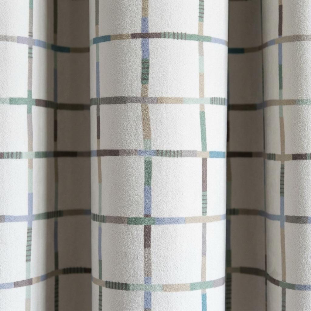 Ivory Matte Velvet Nursery Curtains, Blue & Sage Windowpane Plaid, Custom Size, Optional Blackout Lining — image 1