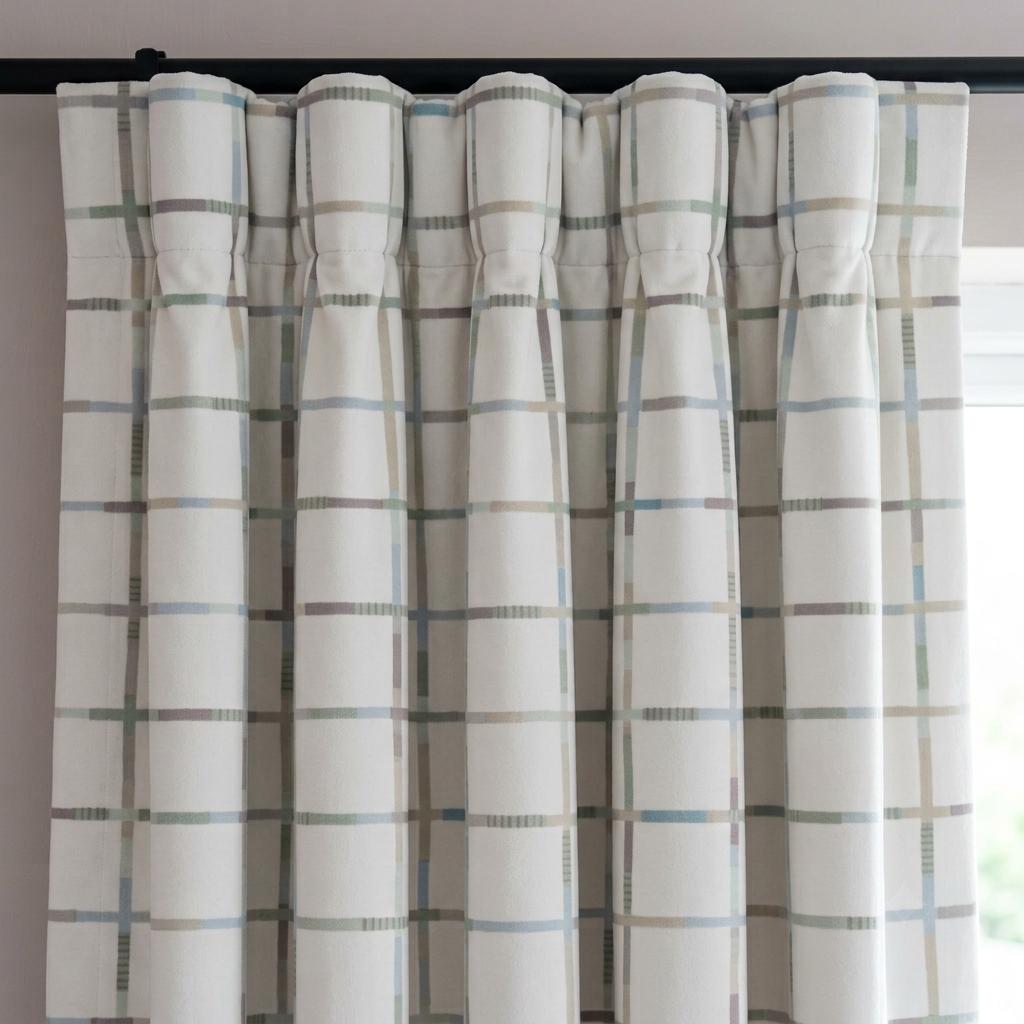 Ivory Matte Velvet Nursery Curtains, Blue & Sage Windowpane Plaid, Custom Size, Optional Blackout Lining — image 5