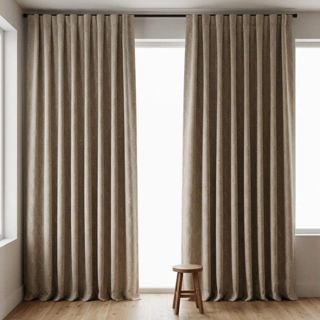 Oatmeal Beige Linen Curtains with White Diamond Embroidery, Geometric Boho Drapes, Custom Size, Optional Blackout Lining — image 10