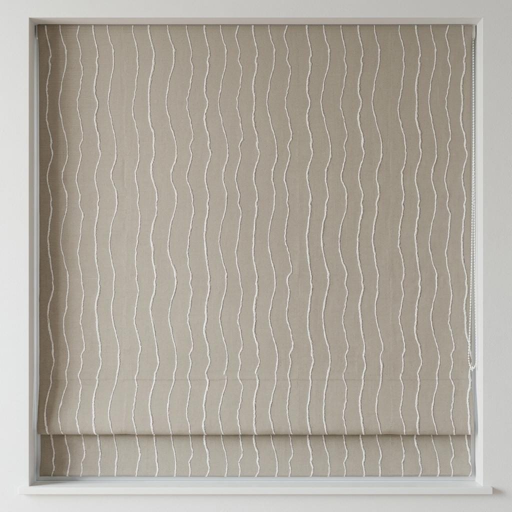 Natural Beige Linen Roman Shade, Ivory Wavy Stripe Embroidered Blind, Custom Corded Blackout Window Shade — image 7