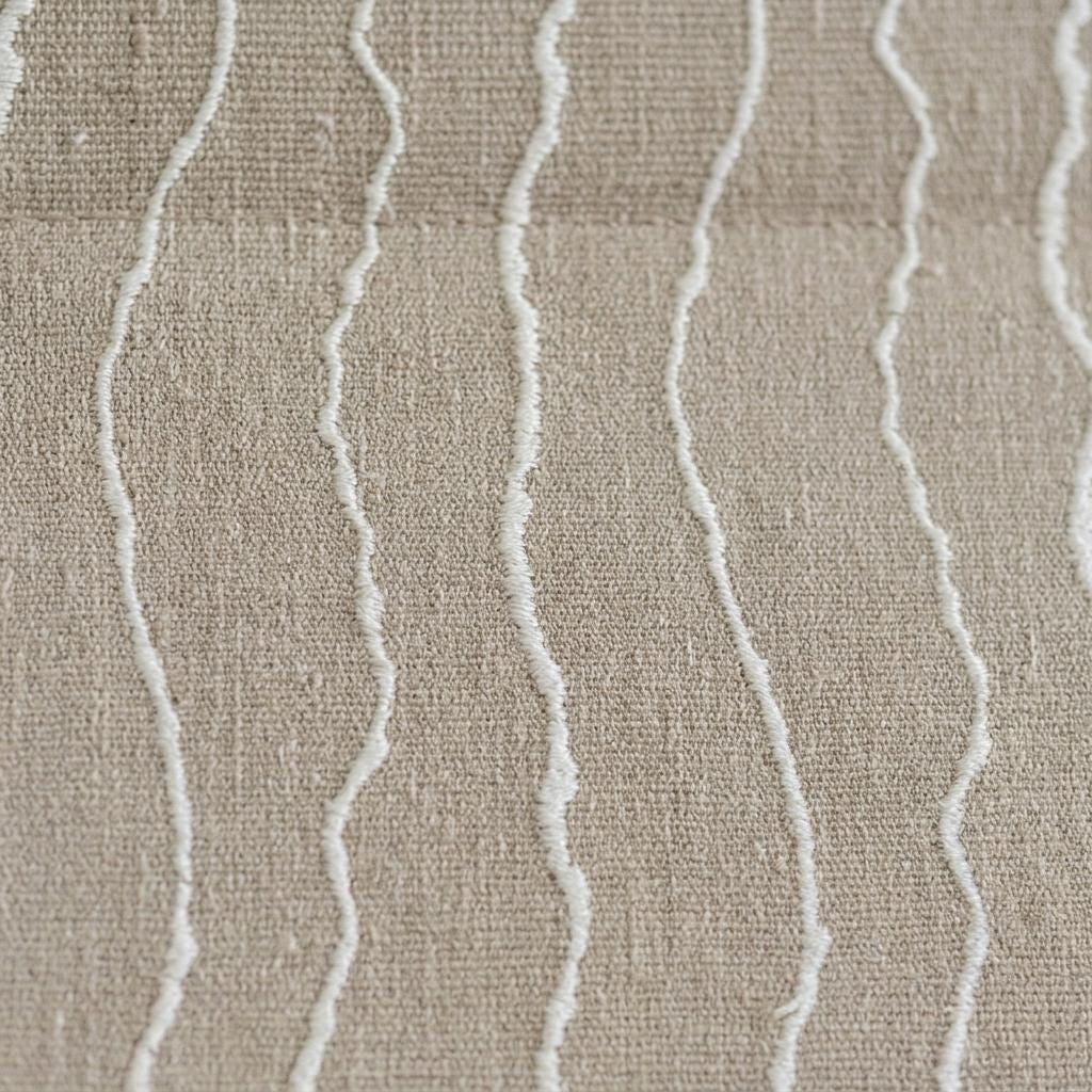 Natural Beige Linen Roman Shade, Ivory Wavy Stripe Embroidered Blind, Custom Corded Blackout Window Shade — image 8