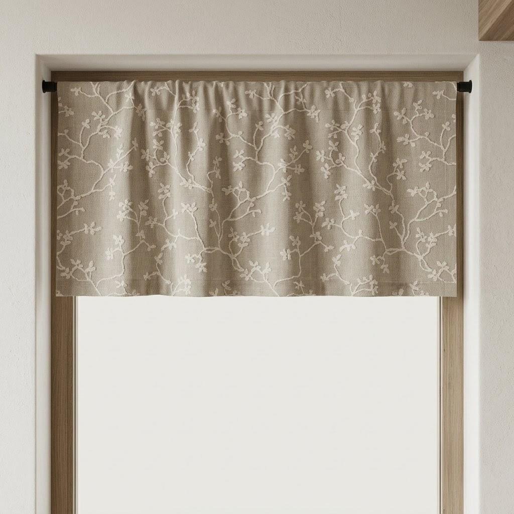 Oatmeal Beige Linen Curtains, White Floral Branch Embroidery, Custom Sizes, Optional Blackout Lining — image 9