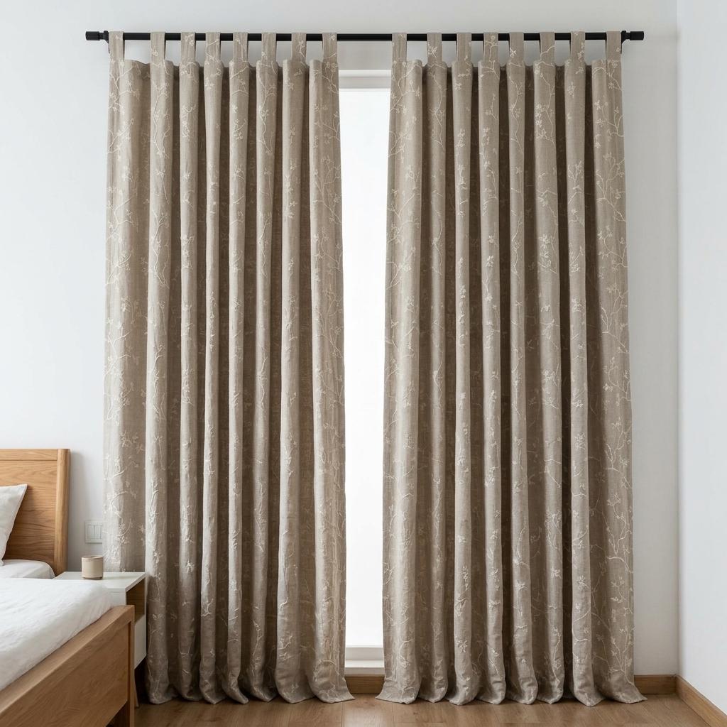 Oatmeal Beige Linen Curtains, White Floral Branch Embroidery, Custom Sizes, Optional Blackout Lining — image 5