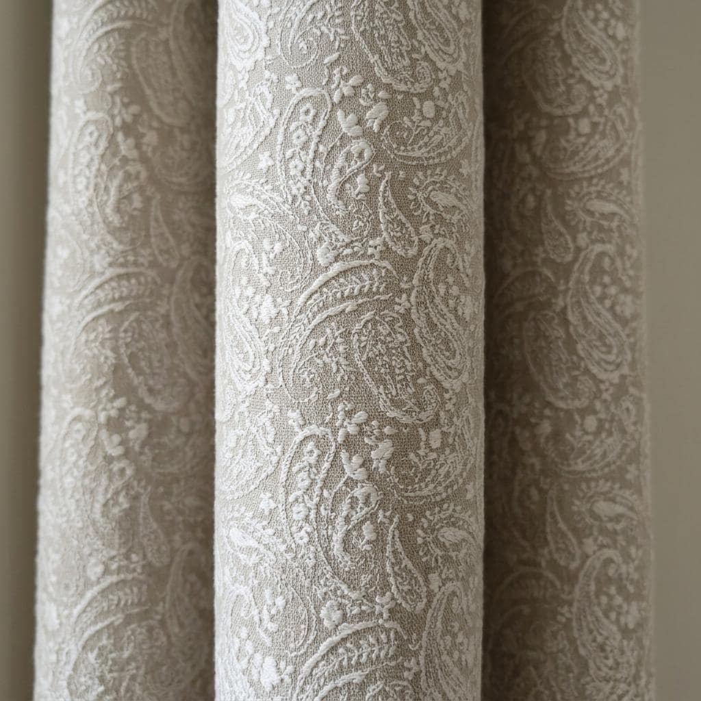 Beige Linen Curtains with Ivory Paisley Embroidery, Custom Sizes, Optional Blackout Lining — image 10