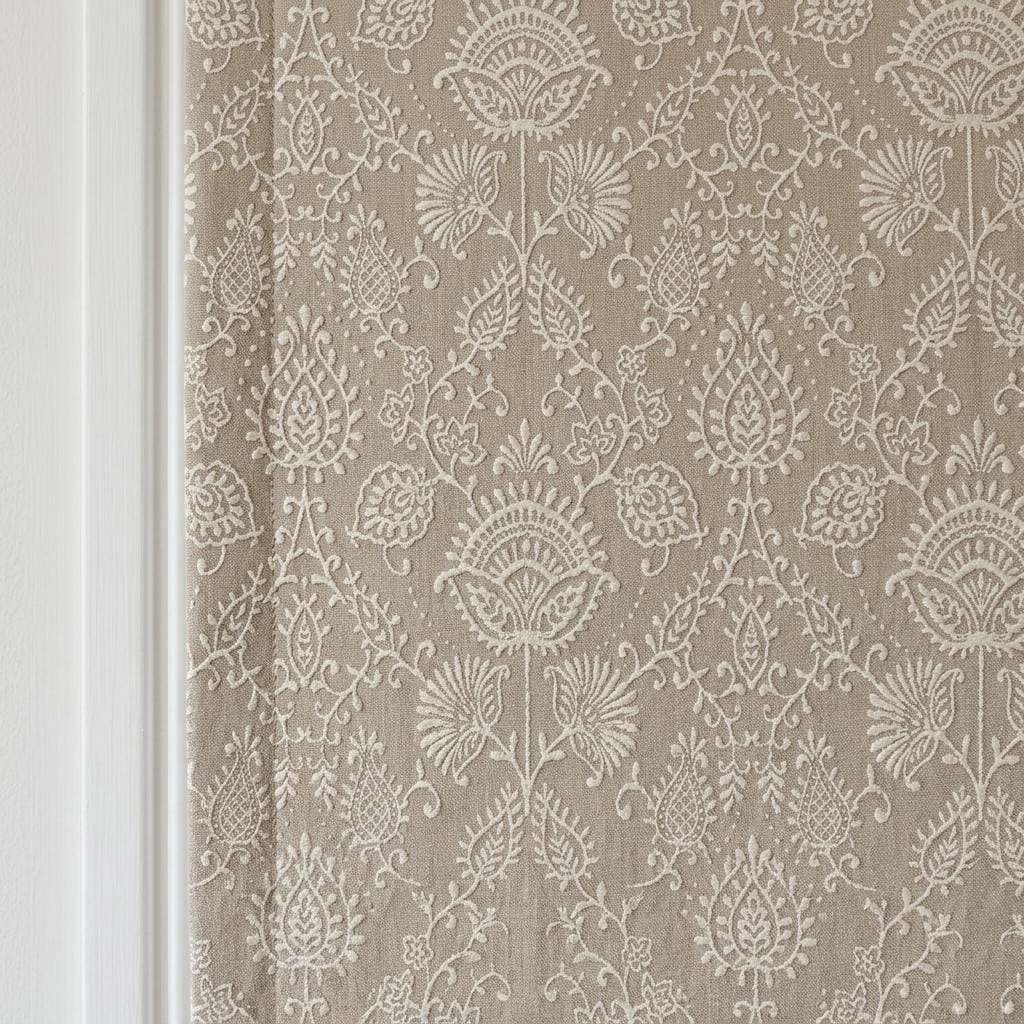 Natural Beige Linen Roman Shade, Ivory Jacobean Floral Embroidered Blind, Custom Corded Blackout Window Shade — image 5
