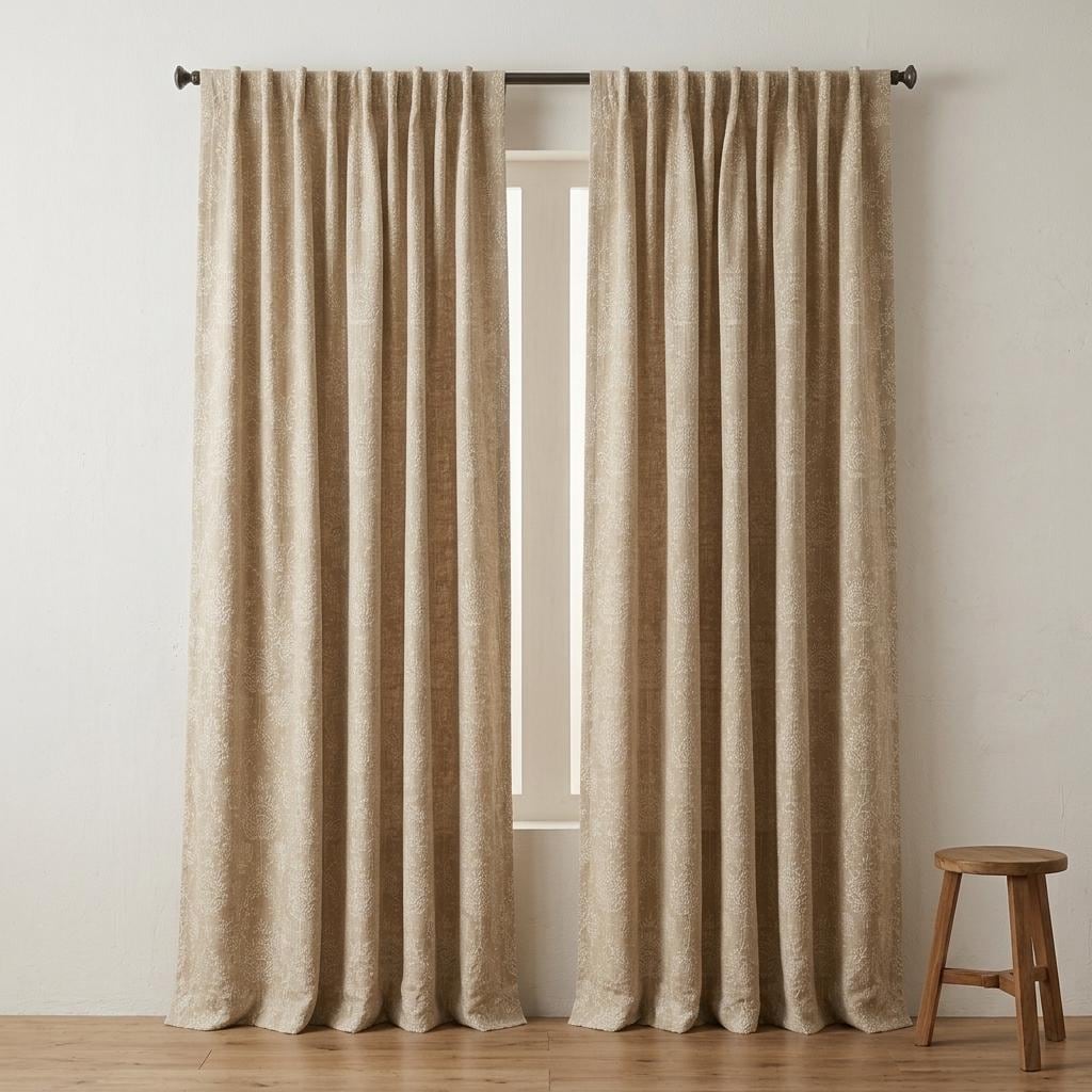 Beige Linen Curtains, Ivory Jacobean Floral Embroidery, Custom Sizes, Optional Blackout Lining — image 9