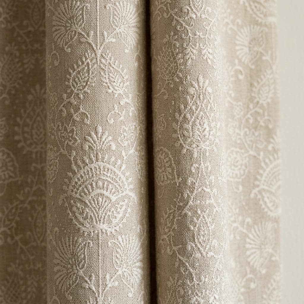 Beige Linen Curtains, Ivory Jacobean Floral Embroidery, Custom Sizes, Optional Blackout Lining — image 10