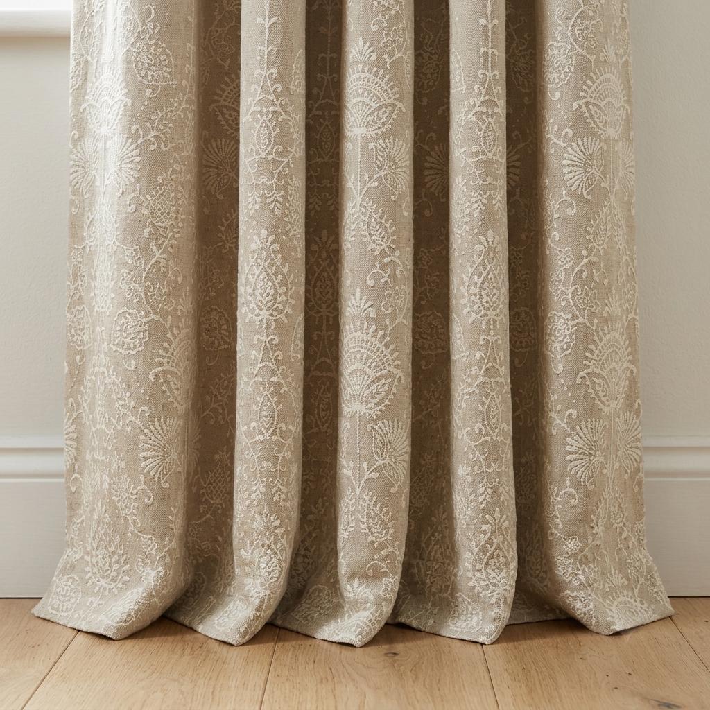 Beige Linen Curtains, Ivory Jacobean Floral Embroidery, Custom Sizes, Optional Blackout Lining — image 5